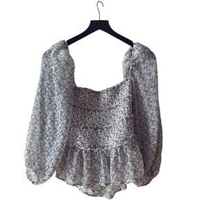 ASTR THE LABEL Blue Floral Smocked Tie Back Top Size M